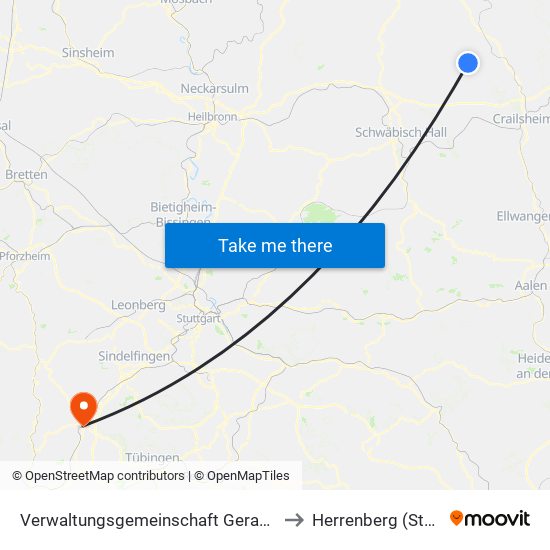 Verwaltungsgemeinschaft Gerabronn to Herrenberg (Stadt) map