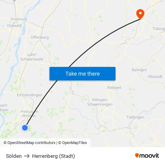 Sölden to Herrenberg (Stadt) map