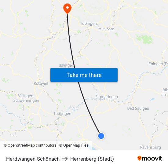 Herdwangen-Schönach to Herrenberg (Stadt) map