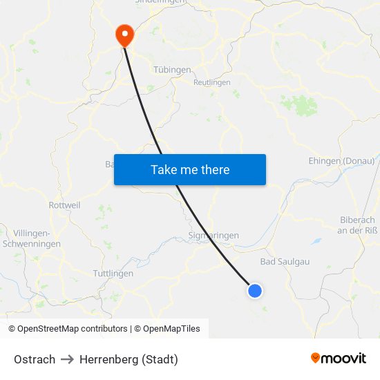 Ostrach to Herrenberg (Stadt) map