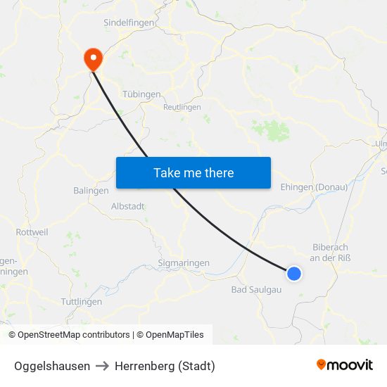 Oggelshausen to Herrenberg (Stadt) map