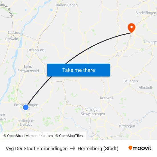 Vvg Der Stadt Emmendingen to Herrenberg (Stadt) map