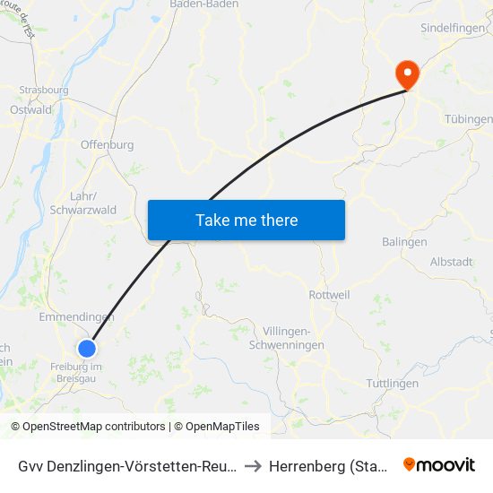 Gvv Denzlingen-Vörstetten-Reute to Herrenberg (Stadt) map