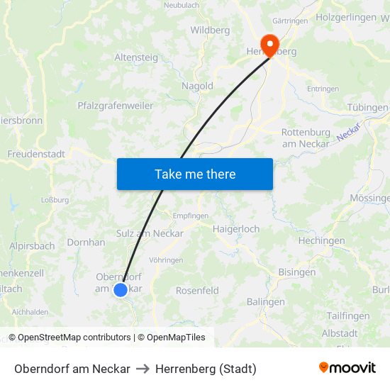 Oberndorf am Neckar to Herrenberg (Stadt) map