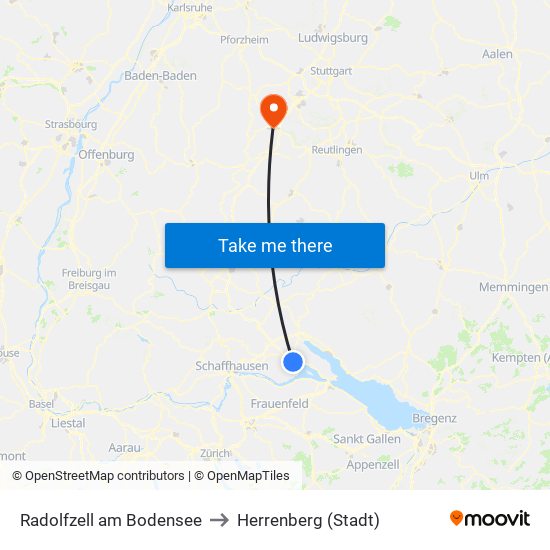 Radolfzell am Bodensee to Herrenberg (Stadt) map