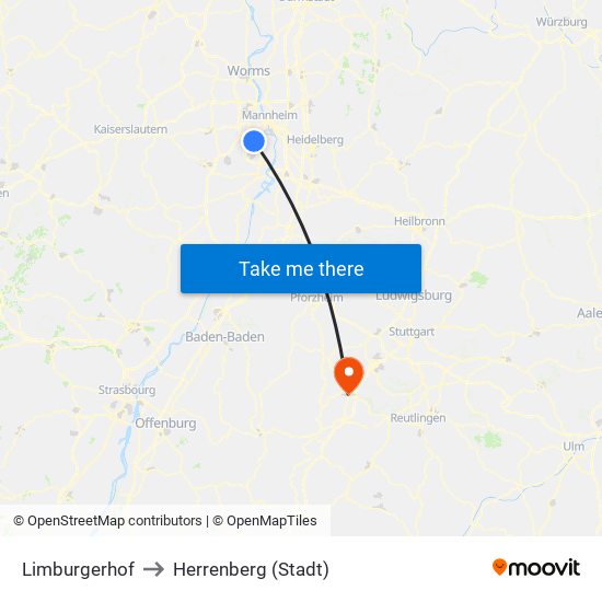 Limburgerhof to Herrenberg (Stadt) map