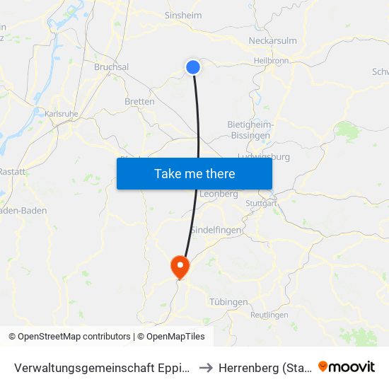 Verwaltungsgemeinschaft Eppingen to Herrenberg (Stadt) map