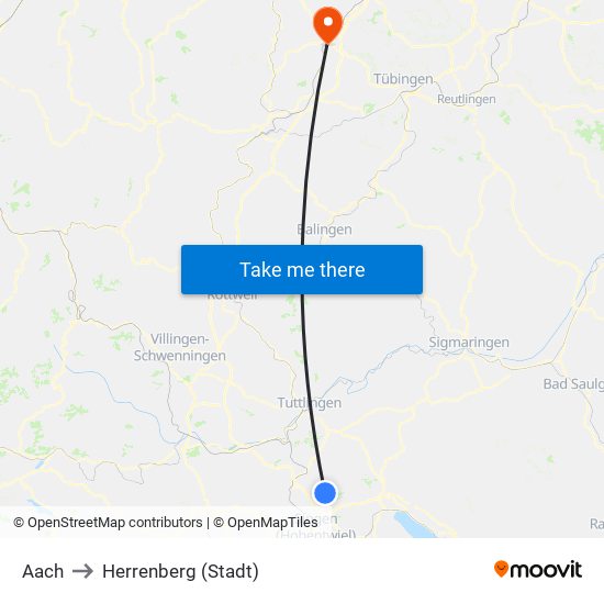 Aach to Herrenberg (Stadt) map