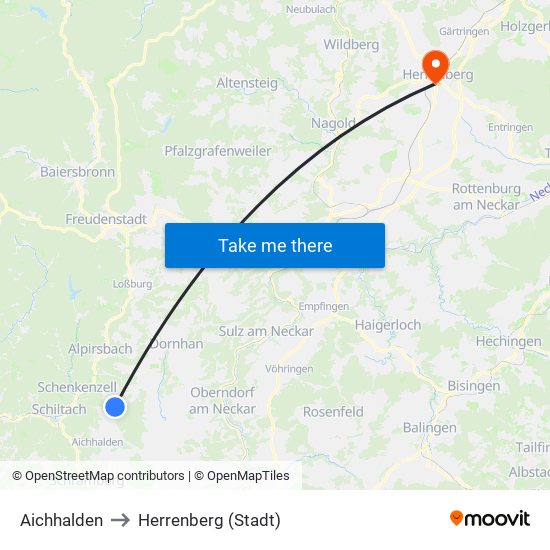 Aichhalden to Herrenberg (Stadt) map