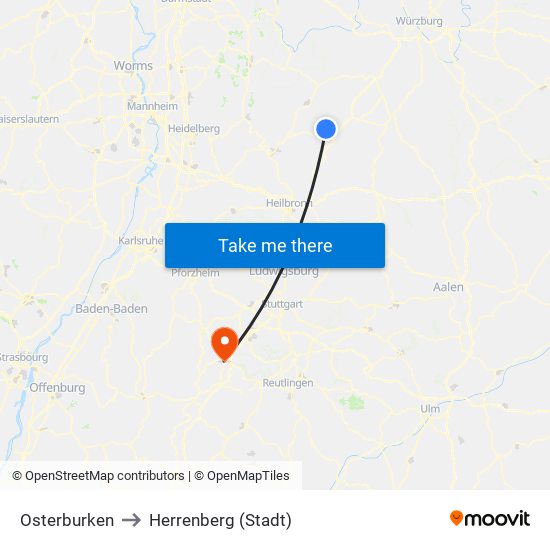 Osterburken to Herrenberg (Stadt) map