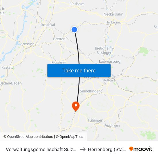 Verwaltungsgemeinschaft Sulzfeld to Herrenberg (Stadt) map