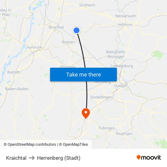 Kraichtal to Herrenberg (Stadt) map