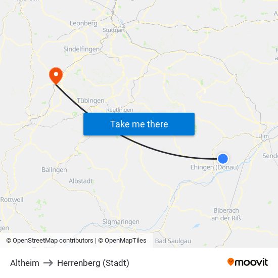 Altheim to Herrenberg (Stadt) map