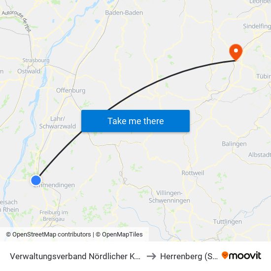 Verwaltungsverband Nördlicher Kaiserstuhl to Herrenberg (Stadt) map