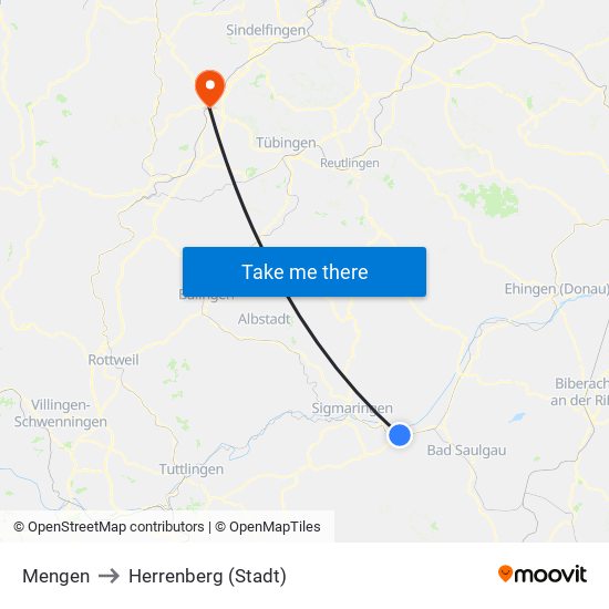 Mengen to Herrenberg (Stadt) map