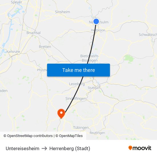 Untereisesheim to Herrenberg (Stadt) map