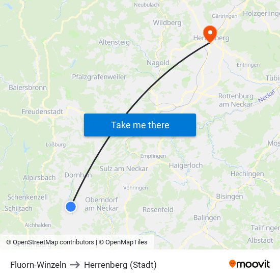 Fluorn-Winzeln to Herrenberg (Stadt) map