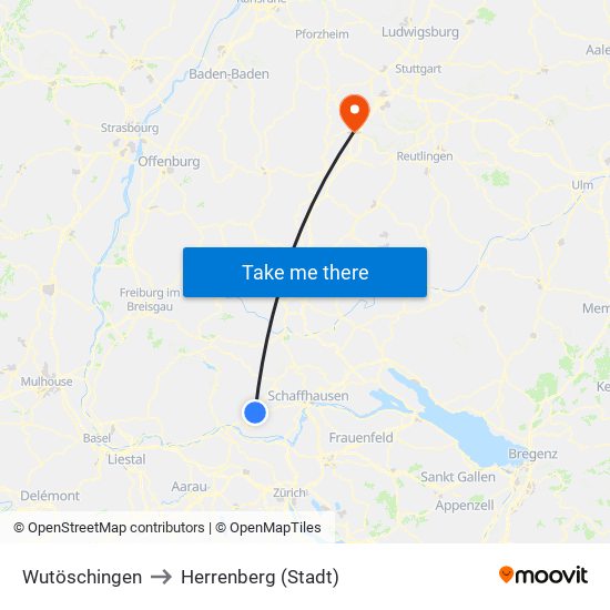 Wutöschingen to Herrenberg (Stadt) map