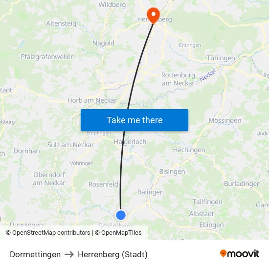 Dormettingen to Herrenberg (Stadt) map