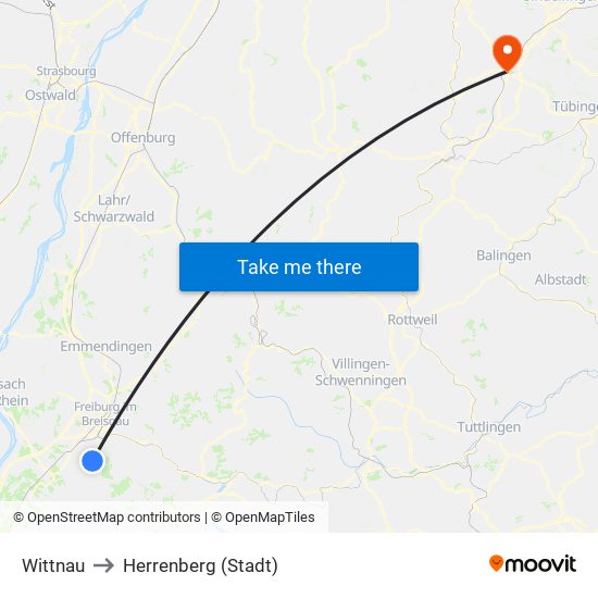 Wittnau to Herrenberg (Stadt) map