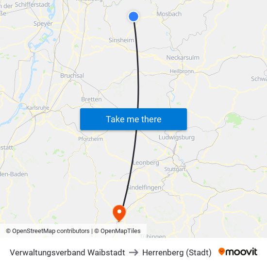 Verwaltungsverband Waibstadt to Herrenberg (Stadt) map