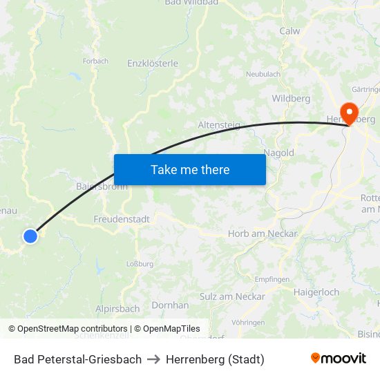 Bad Peterstal-Griesbach to Herrenberg (Stadt) map