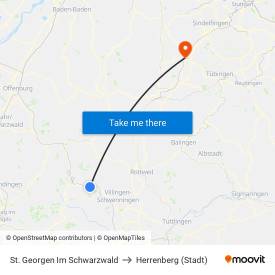 St. Georgen Im Schwarzwald to Herrenberg (Stadt) map