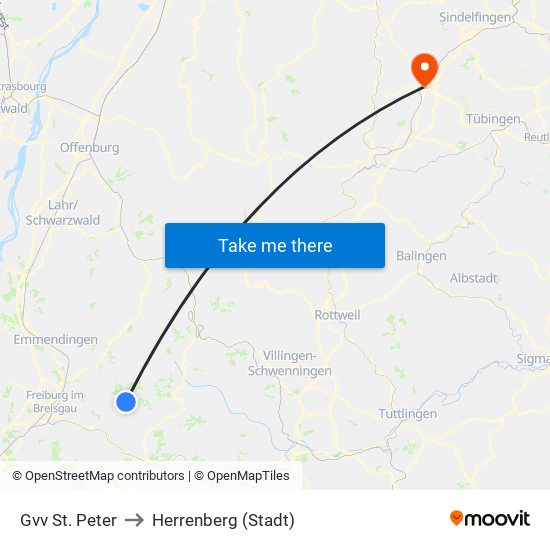 Gvv St. Peter to Herrenberg (Stadt) map