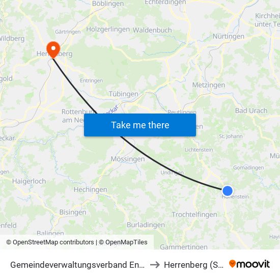 Gemeindeverwaltungsverband Engstingen to Herrenberg (Stadt) map