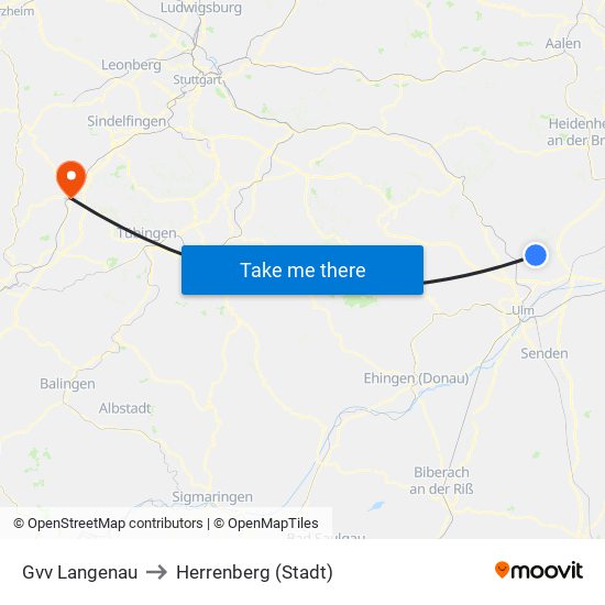 Gvv Langenau to Herrenberg (Stadt) map