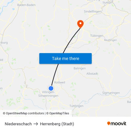 Niedereschach to Herrenberg (Stadt) map