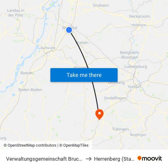 Verwaltungsgemeinschaft Bruchsal to Herrenberg (Stadt) map