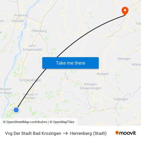 Vvg Der Stadt Bad Krozingen to Herrenberg (Stadt) map