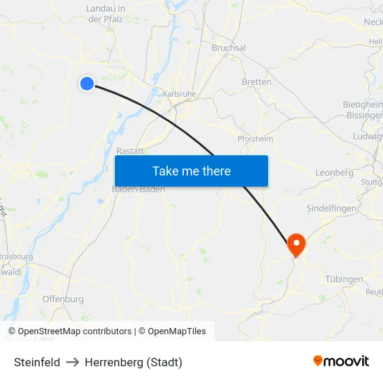 Steinfeld to Herrenberg (Stadt) map