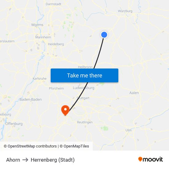 Ahorn to Herrenberg (Stadt) map