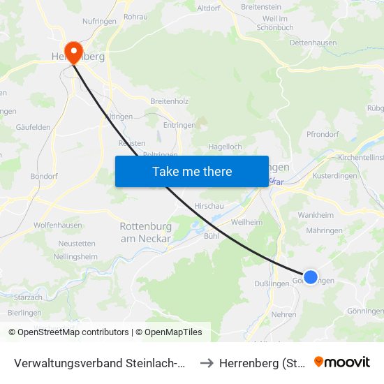 Verwaltungsverband Steinlach-Wiesaz to Herrenberg (Stadt) map