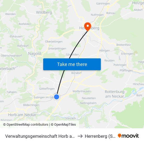 Verwaltungsgemeinschaft Horb am Neckar to Herrenberg (Stadt) map