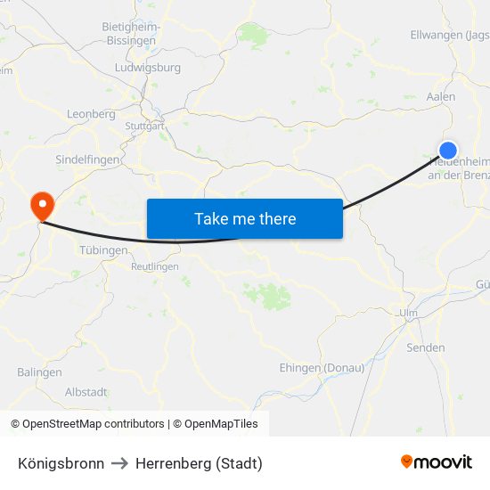 Königsbronn to Herrenberg (Stadt) map