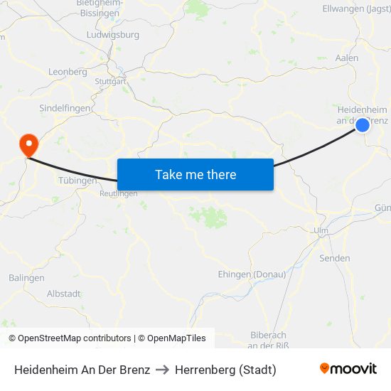 Heidenheim An Der Brenz to Herrenberg (Stadt) map