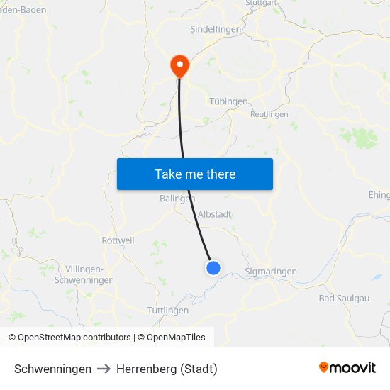 Schwenningen to Herrenberg (Stadt) map