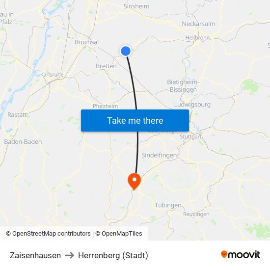 Zaisenhausen to Herrenberg (Stadt) map