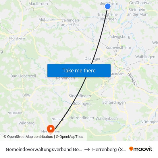 Gemeindeverwaltungsverband Besigheim to Herrenberg (Stadt) map