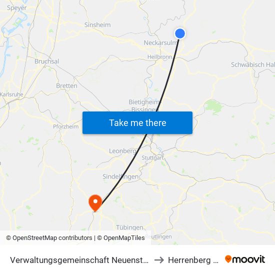 Verwaltungsgemeinschaft Neuenstadt am Kocher to Herrenberg (Stadt) map