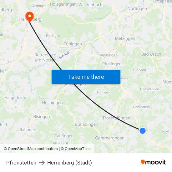 Pfronstetten to Herrenberg (Stadt) map