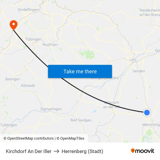 Kirchdorf An Der Iller to Herrenberg (Stadt) map