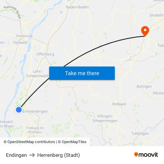 Endingen to Herrenberg (Stadt) map