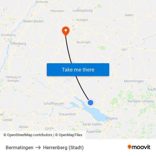 Bermatingen to Herrenberg (Stadt) map