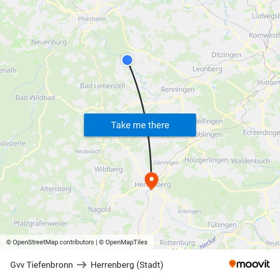 Gvv Tiefenbronn to Herrenberg (Stadt) map