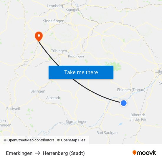 Emerkingen to Herrenberg (Stadt) map