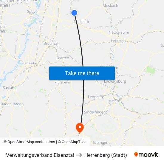 Verwaltungsverband Elsenztal to Herrenberg (Stadt) map